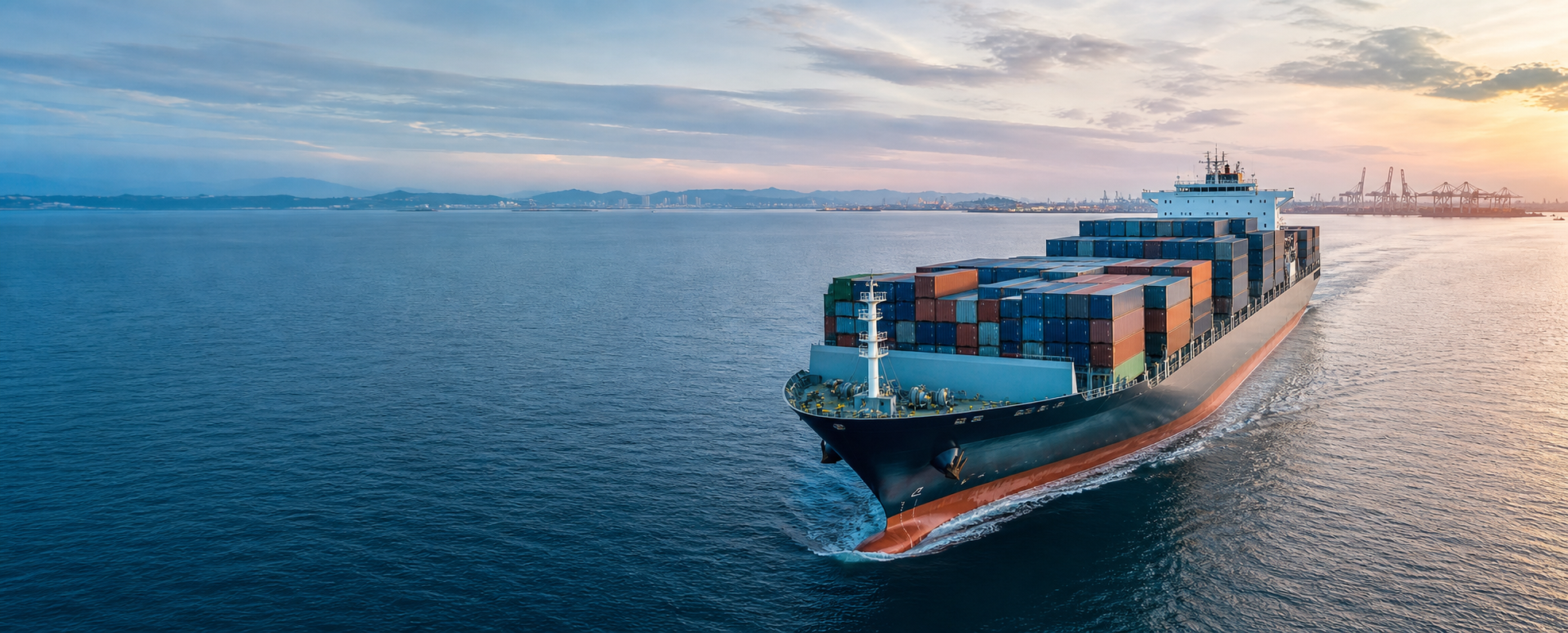 Commercial vessel approaching a major port